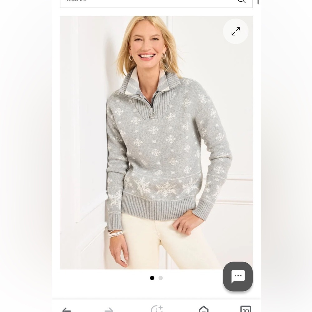 Talbots Snowflake Half-Zip Sweater Gray Fair Isle Knit Women’s Size Large